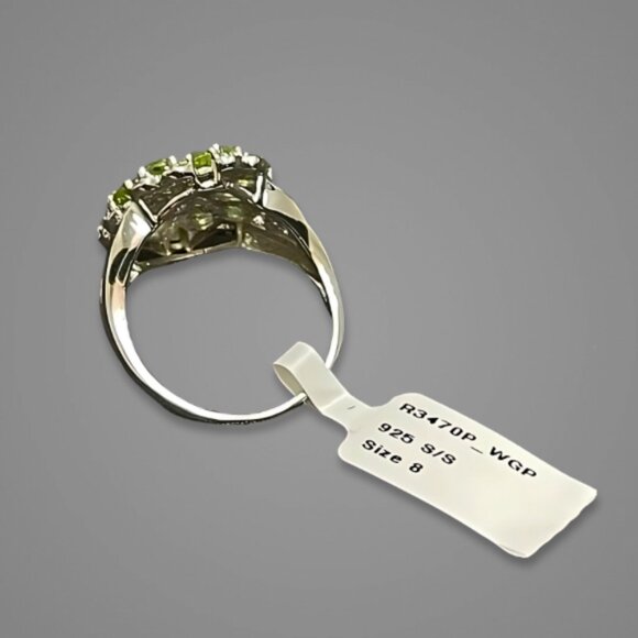Peridot Designer Ring Pear Round Cut White Gold Over Sterling Silver Green 8 NWT - Picture 4 of 17
